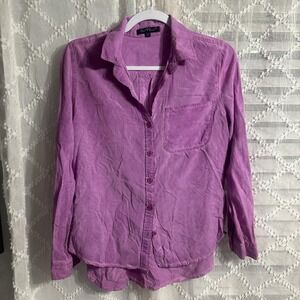 Purple linen button down shirt